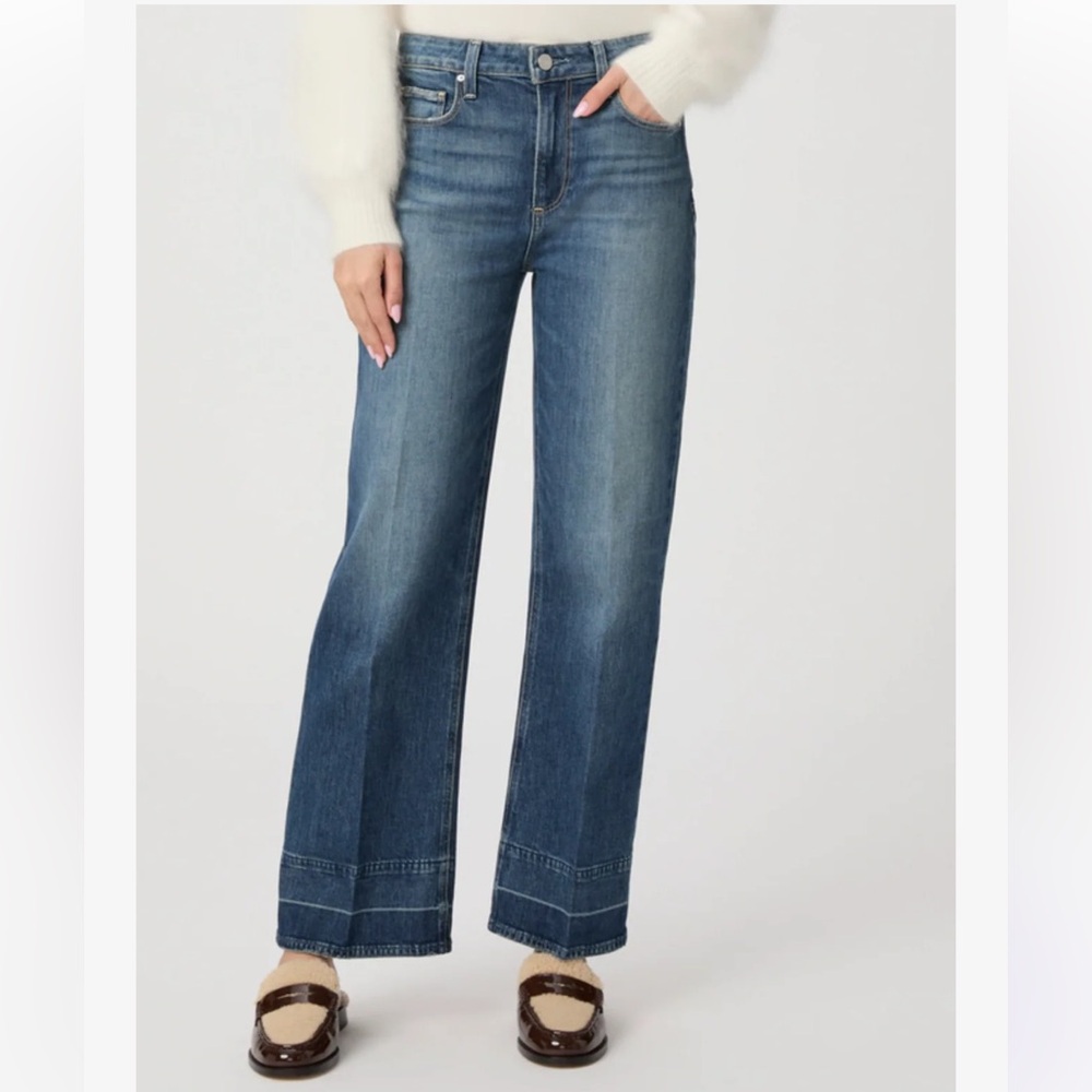 PAIGE Medium Blue Wide Leg Jeans - Picture 1 of 12
